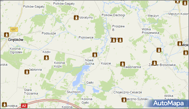 mapa Stara Sucha gmina Grębków, Stara Sucha gmina Grębków na mapie Targeo