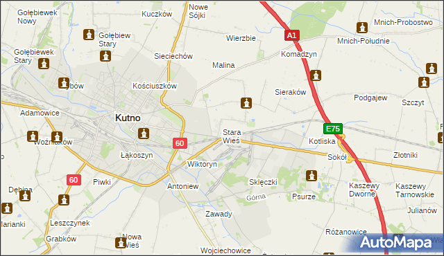 mapa Stara Wieś gmina Kutno, Stara Wieś gmina Kutno na mapie Targeo