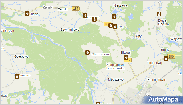 mapa Starczanowo gmina Murowana Goślina, Starczanowo gmina Murowana Goślina na mapie Targeo