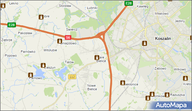 mapa Stare Bielice gmina Biesiekierz, Stare Bielice gmina Biesiekierz na mapie Targeo