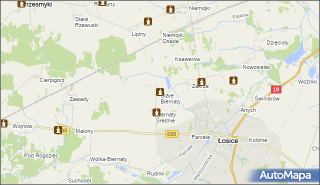 mapa Stare Biernaty, Stare Biernaty na mapie Targeo