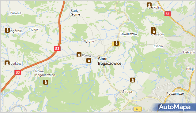 mapa Stare Bogaczowice, Stare Bogaczowice na mapie Targeo