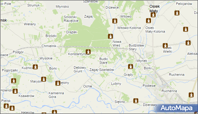 mapa Stare Budki gmina Osiek Mały, Stare Budki gmina Osiek Mały na mapie Targeo