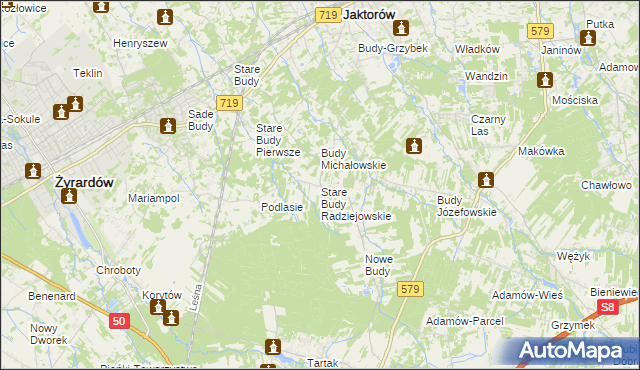 mapa Stare Budy Radziejowskie, Stare Budy Radziejowskie na mapie Targeo