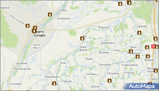 mapa Stare Bystre, Stare Bystre na mapie Targeo