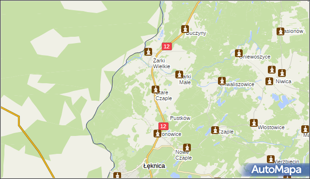 mapa Stare Czaple gmina Trzebiel, Stare Czaple gmina Trzebiel na mapie Targeo