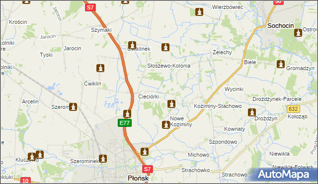 mapa Stare Koziminy, Stare Koziminy na mapie Targeo