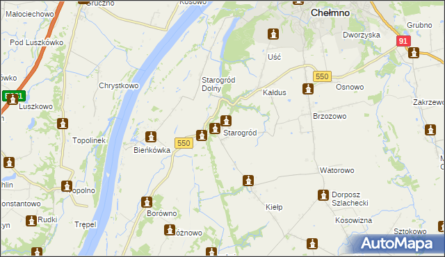 mapa Starogród gmina Chełmno, Starogród gmina Chełmno na mapie Targeo