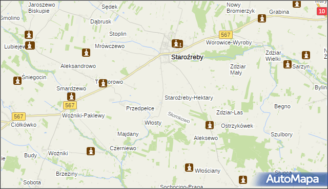 mapa Staroźreby-Hektary, Staroźreby-Hektary na mapie Targeo