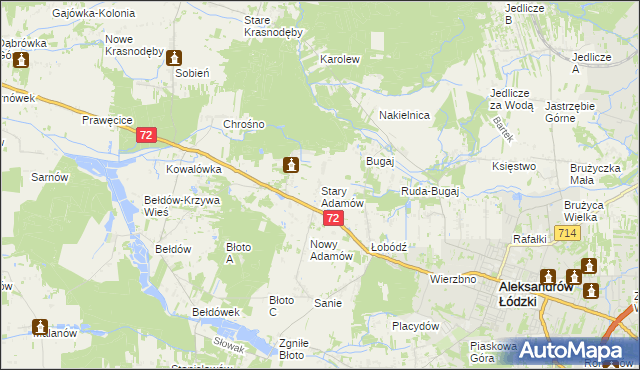 mapa Stary Adamów gmina Aleksandrów Łódzki, Stary Adamów gmina Aleksandrów Łódzki na mapie Targeo