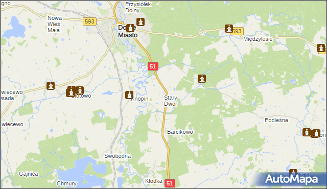 mapa Stary Dwór gmina Dobre Miasto, Stary Dwór gmina Dobre Miasto na mapie Targeo