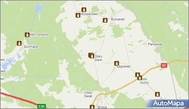 mapa Stary Dwór gmina Trzciel, Stary Dwór gmina Trzciel na mapie Targeo