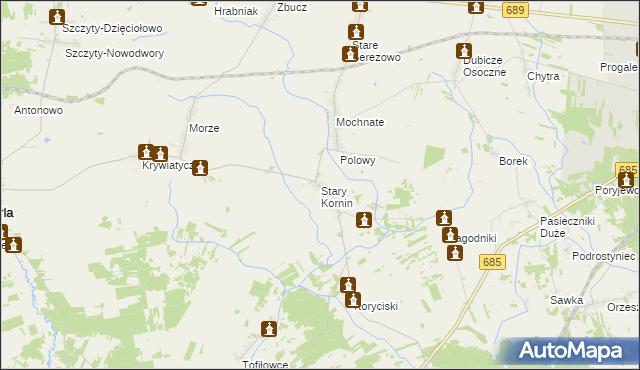 mapa Stary Kornin, Stary Kornin na mapie Targeo