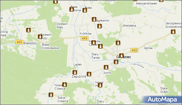 mapa Stary Tartak gmina Grodziec, Stary Tartak gmina Grodziec na mapie Targeo