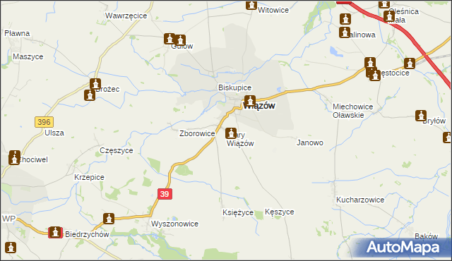 mapa Stary Wiązów, Stary Wiązów na mapie Targeo