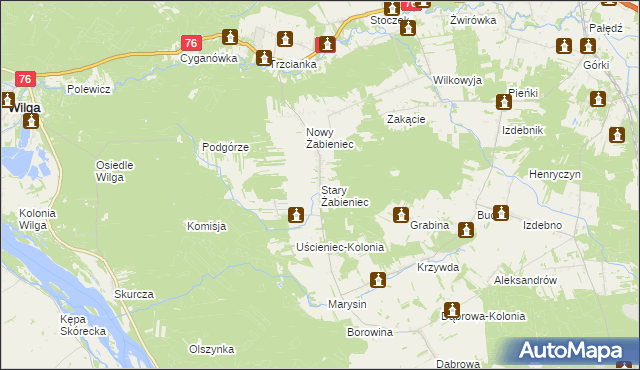 mapa Stary Żabieniec gmina Wilga, Stary Żabieniec gmina Wilga na mapie Targeo