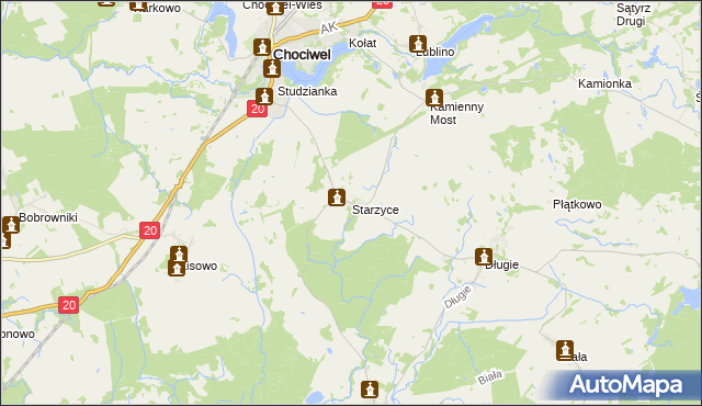 mapa Starzyce gmina Chociwel, Starzyce gmina Chociwel na mapie Targeo
