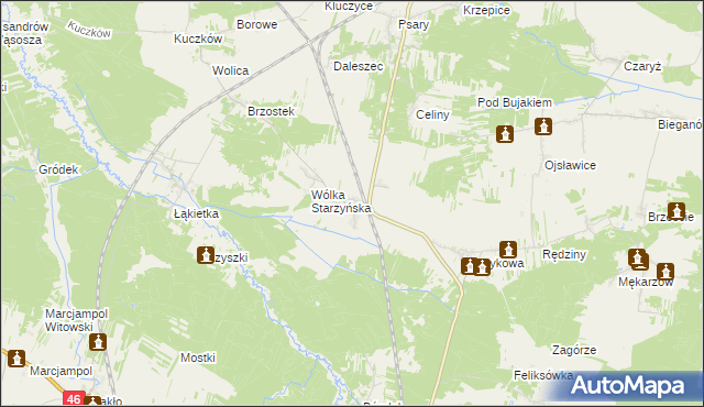 mapa Starzyny gmina Szczekociny, Starzyny gmina Szczekociny na mapie Targeo