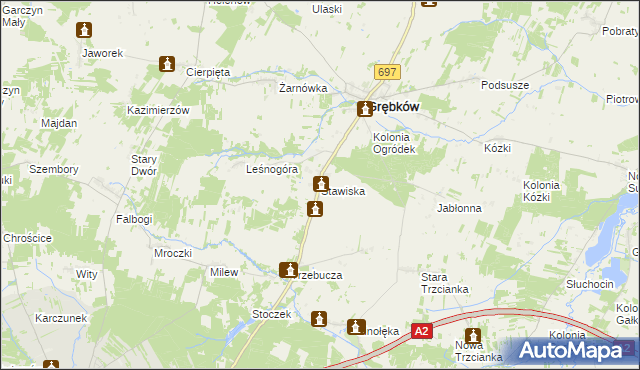 mapa Stawiska gmina Grębków, Stawiska gmina Grębków na mapie Targeo