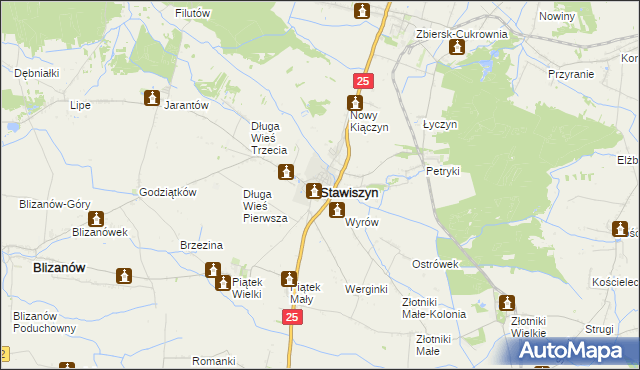 mapa Stawiszyn powiat kaliski, Stawiszyn powiat kaliski na mapie Targeo