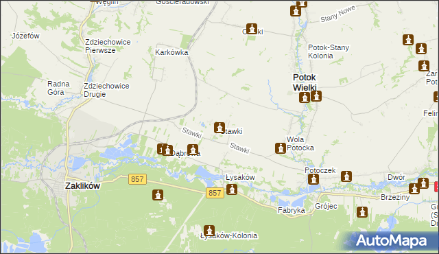 mapa Stawki gmina Potok Wielki, Stawki gmina Potok Wielki na mapie Targeo