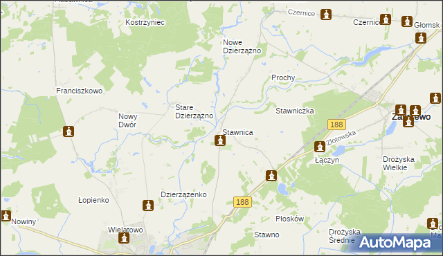 mapa Stawnica gmina Złotów, Stawnica gmina Złotów na mapie Targeo