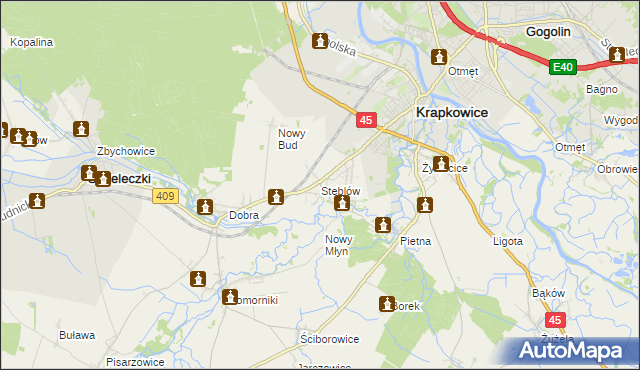 mapa Steblów gmina Krapkowice, Steblów gmina Krapkowice na mapie Targeo