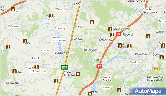 mapa Stefanowo gmina Lesznowola, Stefanowo gmina Lesznowola na mapie Targeo