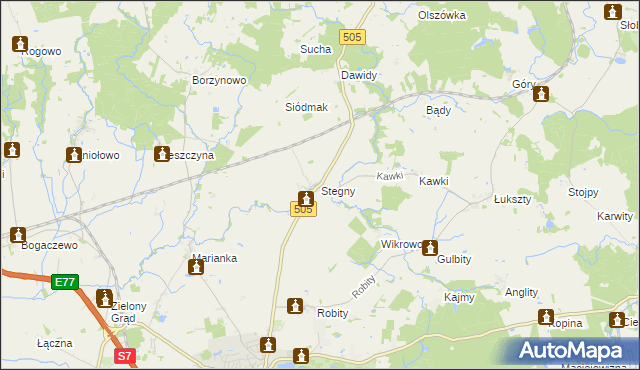 mapa Stegny gmina Pasłęk, Stegny gmina Pasłęk na mapie Targeo