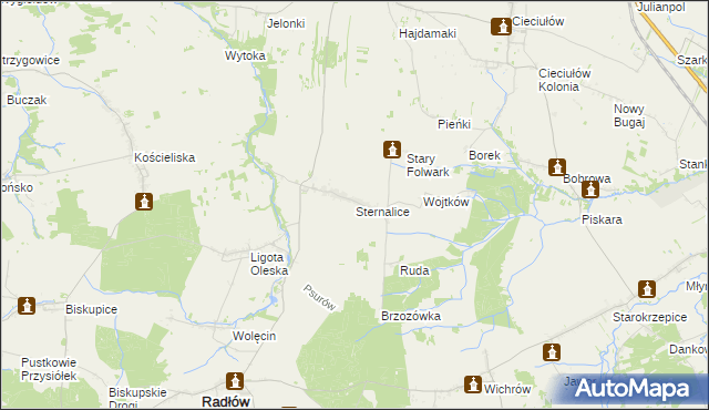 mapa Sternalice gmina Radłów, Sternalice gmina Radłów na mapie Targeo