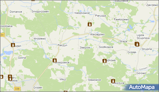 mapa Stęszów gmina Wołów, Stęszów gmina Wołów na mapie Targeo