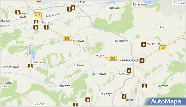 mapa Stężyca gmina Gostyń, Stężyca gmina Gostyń na mapie Targeo