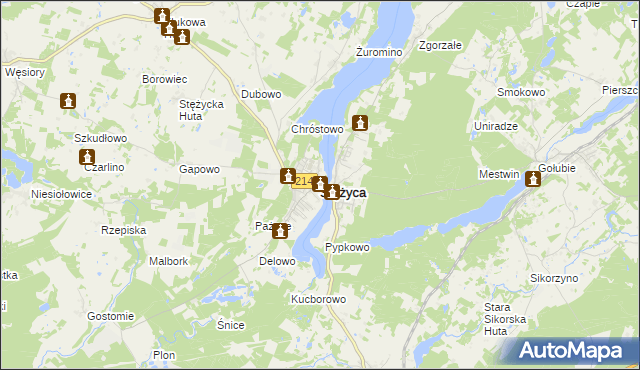 mapa Stężyca powiat kartuski, Stężyca powiat kartuski na mapie Targeo