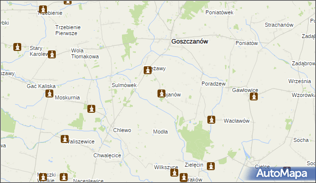 mapa Stojanów gmina Goszczanów, Stojanów gmina Goszczanów na mapie Targeo