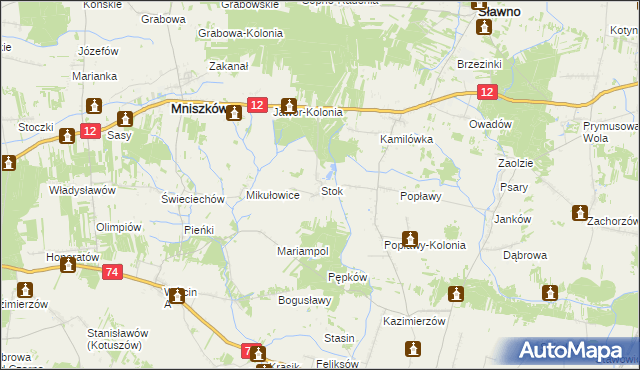 mapa Stok gmina Mniszków, Stok gmina Mniszków na mapie Targeo