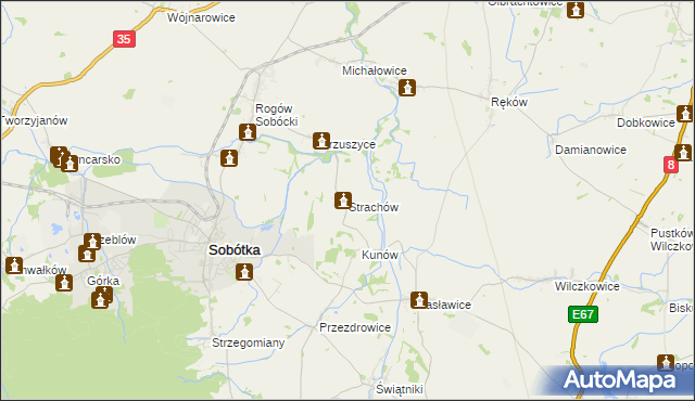 mapa Strachów gmina Sobótka, Strachów gmina Sobótka na mapie Targeo