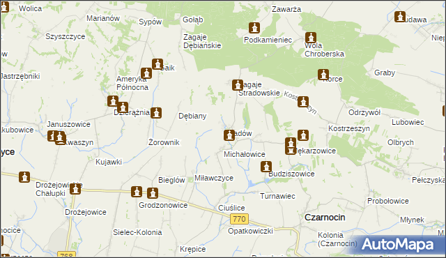 mapa Stradów gmina Czarnocin, Stradów gmina Czarnocin na mapie Targeo