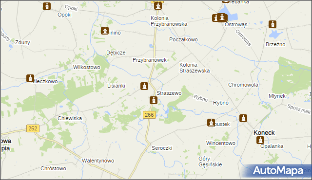 mapa Straszewo gmina Koneck, Straszewo gmina Koneck na mapie Targeo