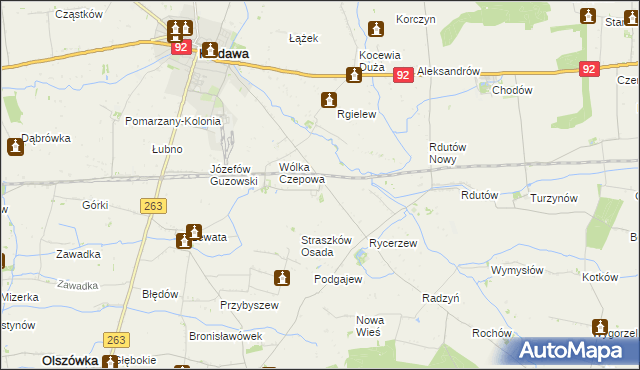 mapa Straszków gmina Kłodawa, Straszków gmina Kłodawa na mapie Targeo