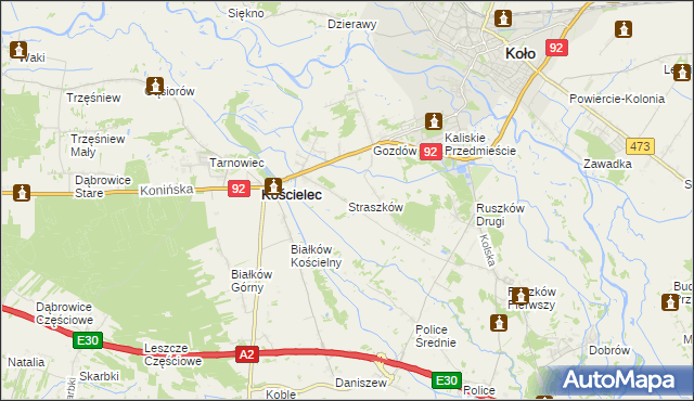 mapa Straszków gmina Kościelec, Straszków gmina Kościelec na mapie Targeo