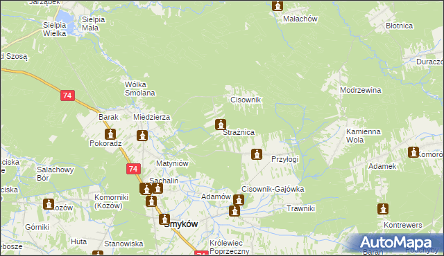 mapa Strażnica gmina Smyków, Strażnica gmina Smyków na mapie Targeo