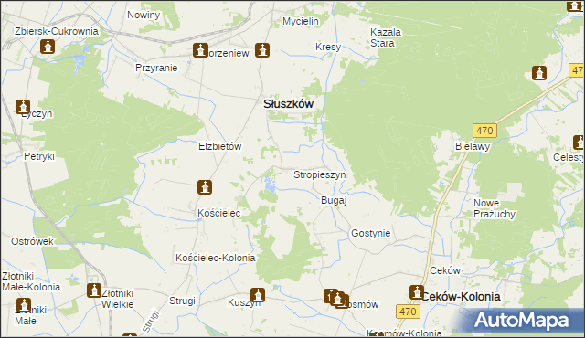 mapa Stropieszyn gmina Mycielin, Stropieszyn gmina Mycielin na mapie Targeo