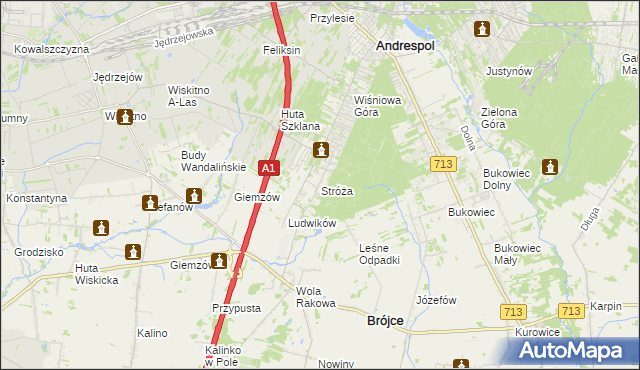 mapa Stróża gmina Andrespol, Stróża gmina Andrespol na mapie Targeo