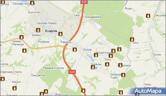 mapa Stróża gmina Kraśnik, Stróża gmina Kraśnik na mapie Targeo