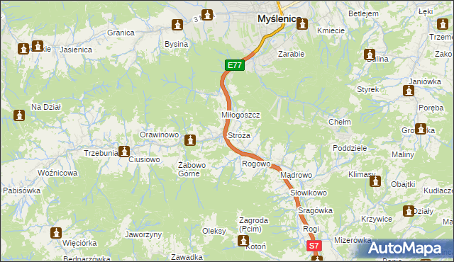 mapa Stróża gmina Pcim, Stróża gmina Pcim na mapie Targeo