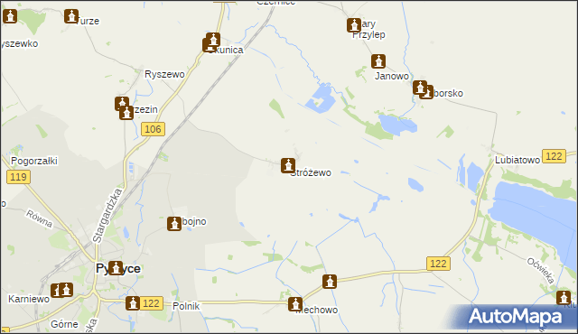 mapa Stróżewo gmina Pyrzyce, Stróżewo gmina Pyrzyce na mapie Targeo