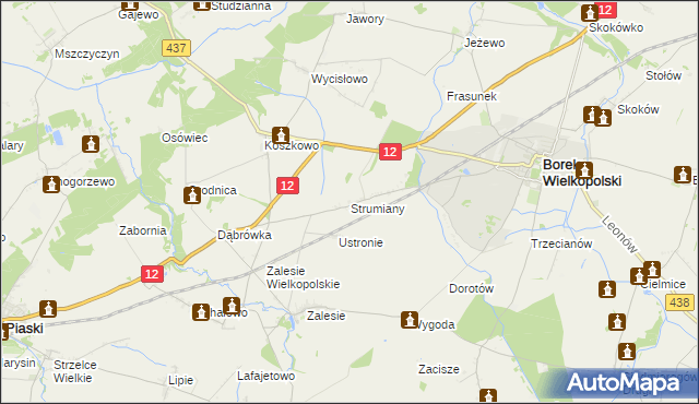 mapa Strumiany gmina Borek Wielkopolski, Strumiany gmina Borek Wielkopolski na mapie Targeo