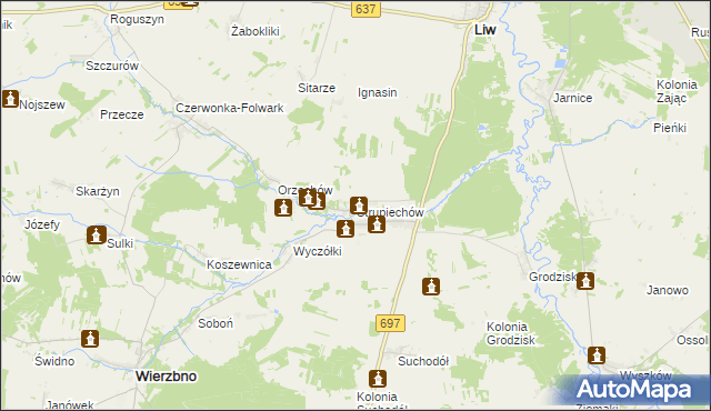 mapa Strupiechów, Strupiechów na mapie Targeo