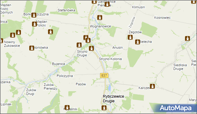 mapa Stryjno-Kolonia, Stryjno-Kolonia na mapie Targeo