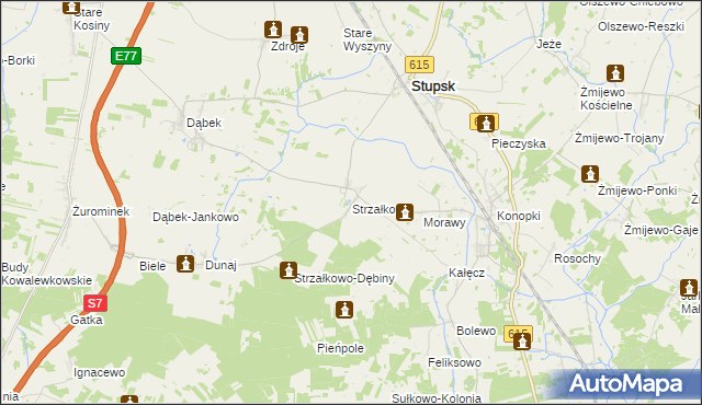 mapa Strzałkowo gmina Stupsk, Strzałkowo gmina Stupsk na mapie Targeo